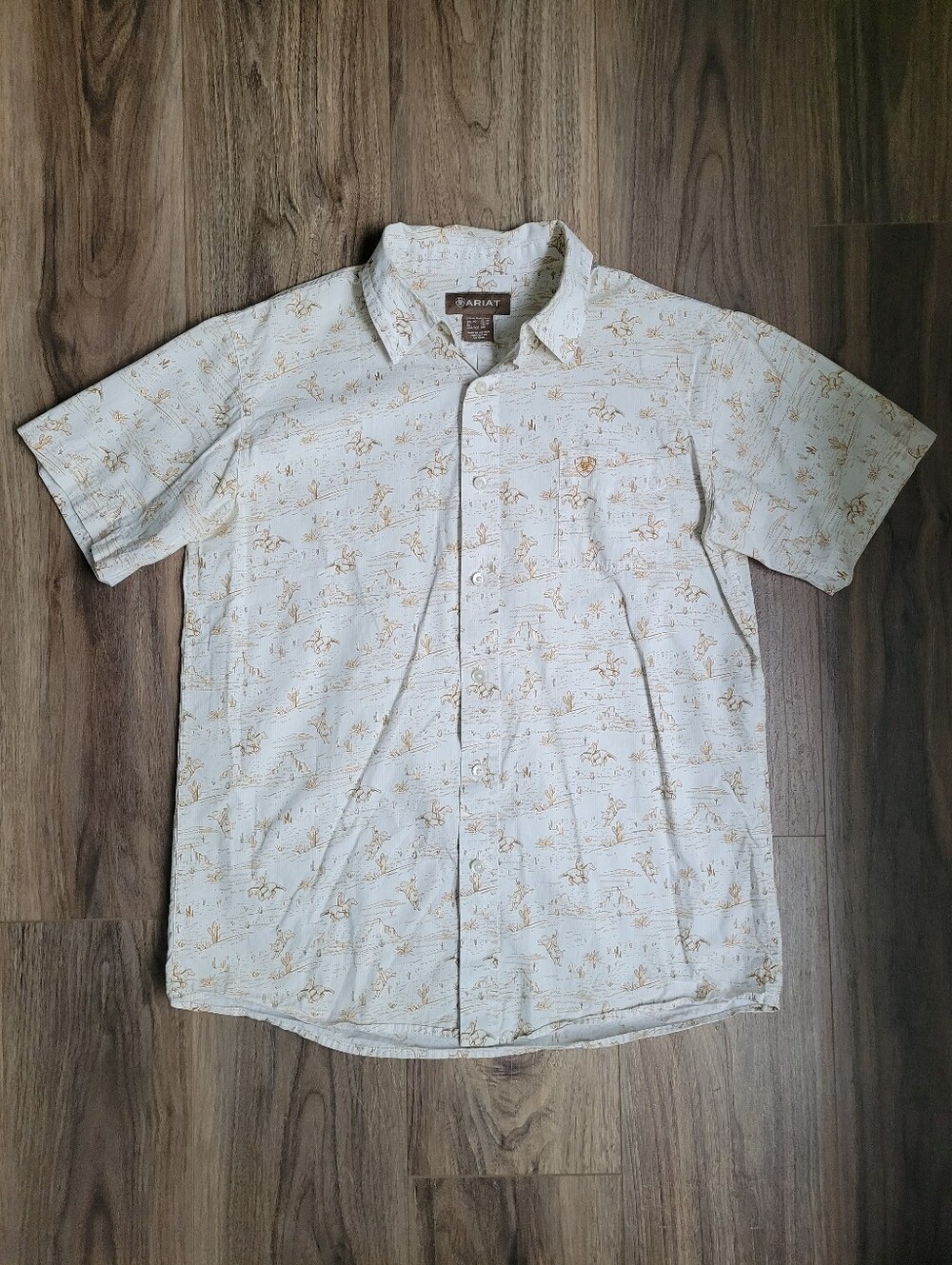 Ariat Light Cream Button-Up Shirt with Tan Rodeo Print Stampede